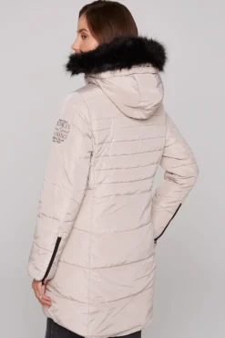 Damen CAMP DAVID & SOCCX Stepp-Parka mit abtrennbarer Kapuze und Kunstfell light beige