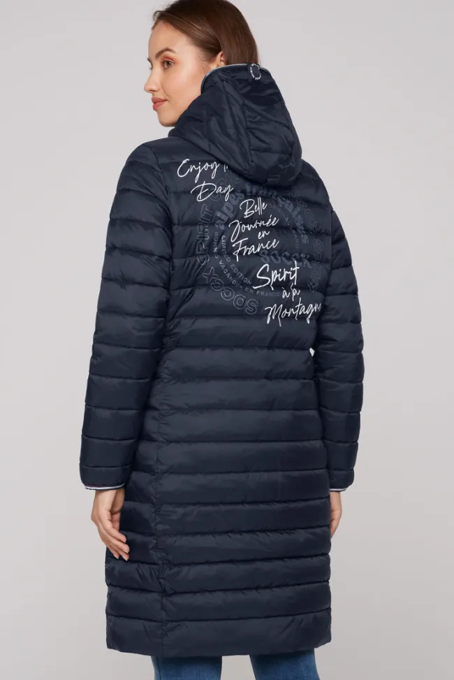 Damen CAMP DAVID & SOCCX Stepp-Parka mit Kapuze und Rücken-Print blue navy