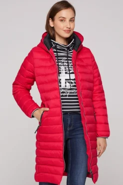 Damen CAMP DAVID & SOCCX Stepp-Parka mit Kapuze und Rücken-Print clear red