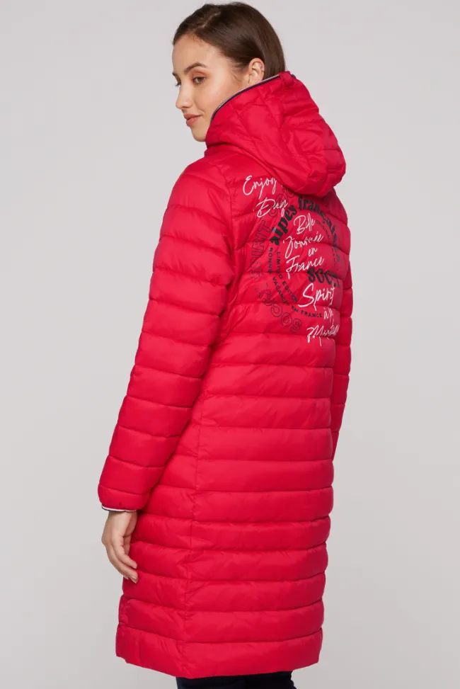 Damen CAMP DAVID & SOCCX Stepp-Parka mit Kapuze und Rücken-Print clear red