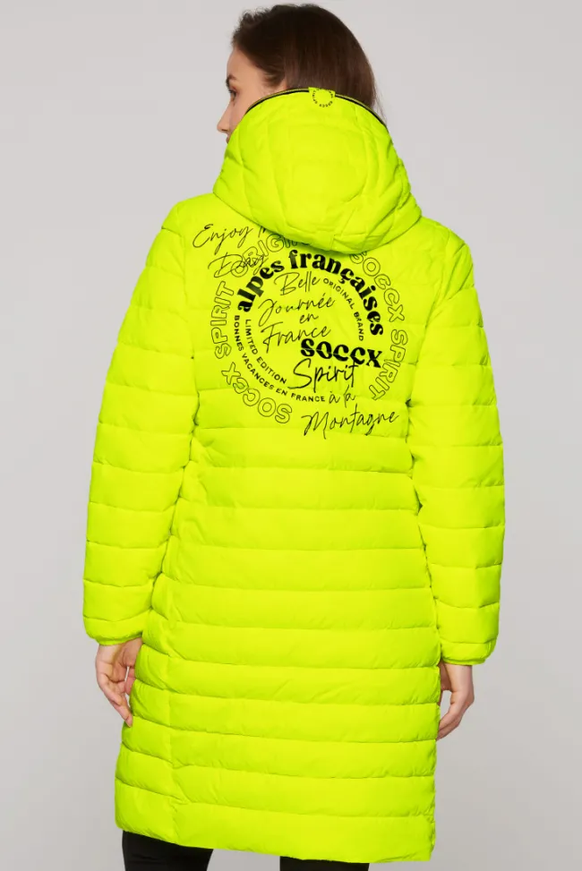 Damen CAMP DAVID & SOCCX Stepp-Parka mit Kapuze und Rücken-Print yellow lime