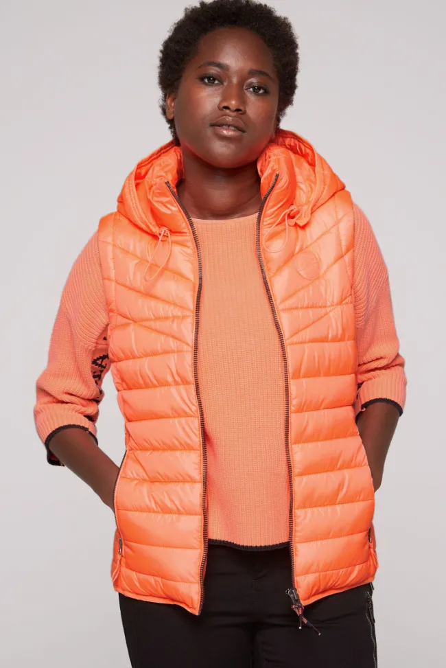 Damen CAMP DAVID & SOCCX Steppweste mit abknöpfbarer Kapuze neon orange