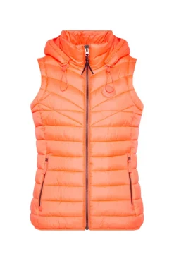 Damen CAMP DAVID & SOCCX Steppweste mit abknöpfbarer Kapuze neon orange