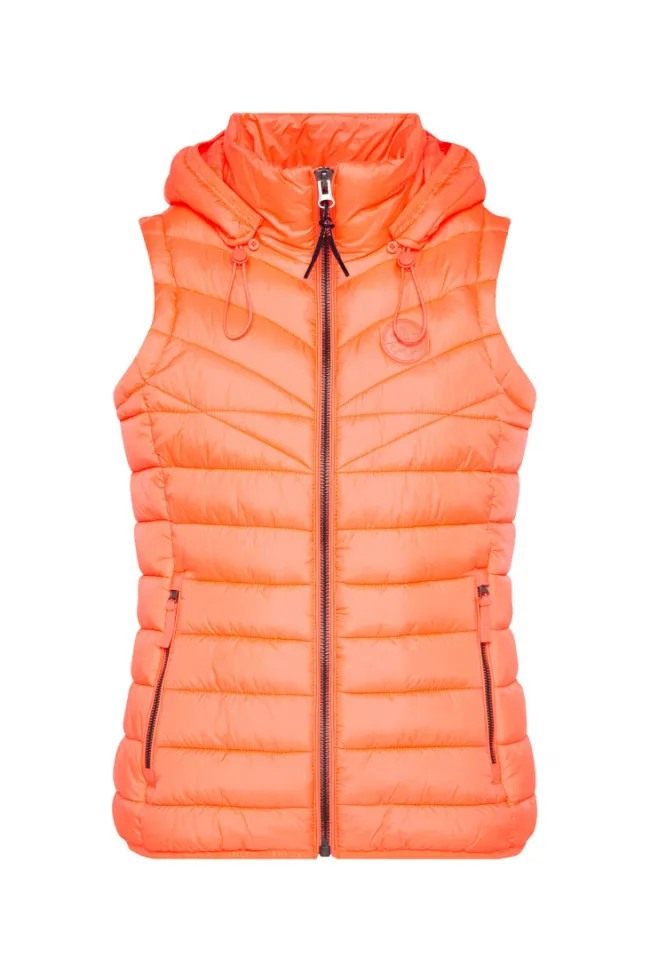 Damen CAMP DAVID & SOCCX Steppweste mit abknöpfbarer Kapuze neon orange