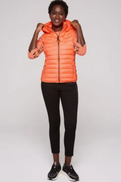 Damen CAMP DAVID & SOCCX Steppweste mit abknöpfbarer Kapuze neon orange