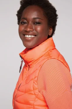 Damen CAMP DAVID & SOCCX Steppweste mit abknöpfbarer Kapuze neon orange
