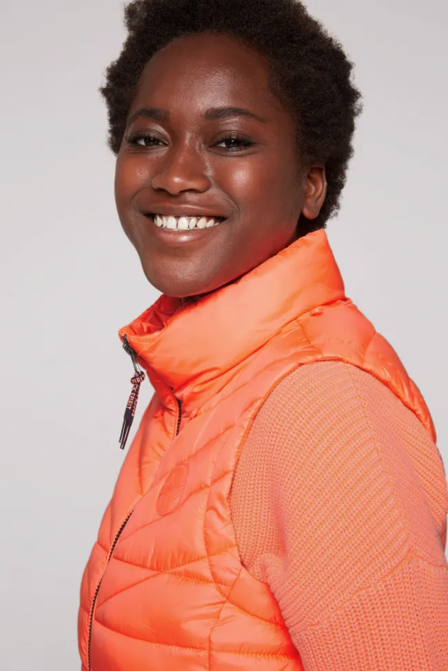 Damen CAMP DAVID & SOCCX Steppweste mit abknöpfbarer Kapuze neon orange
