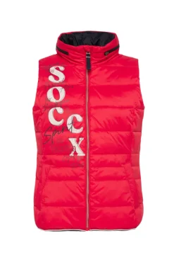 Damen CAMP DAVID & SOCCX Steppweste mit Kapuze im Stehkragen clear red