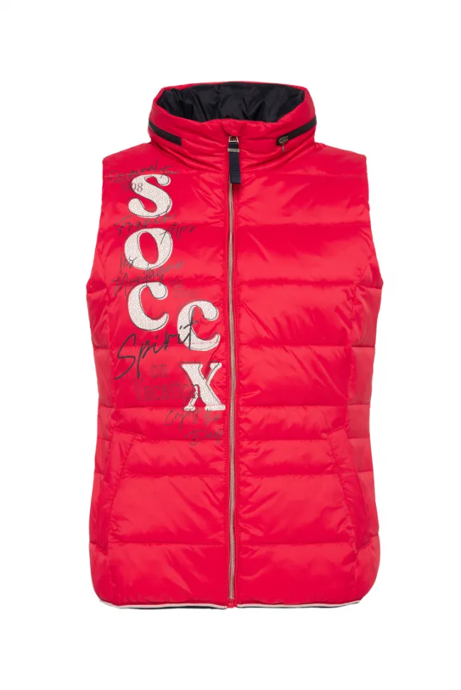 Damen CAMP DAVID & SOCCX Steppweste mit Kapuze im Stehkragen clear red
