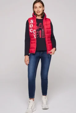 Damen CAMP DAVID & SOCCX Steppweste mit Kapuze im Stehkragen clear red