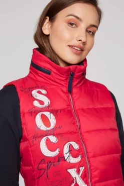 Damen CAMP DAVID & SOCCX Steppweste mit Kapuze im Stehkragen clear red