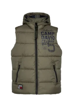 Herren CAMP DAVID & SOCCX Steppweste mit Kapuze und Rücken-Print medium khaki