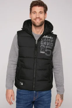 Herren CAMP DAVID & SOCCX Steppweste mit Kapuze und Rücken-Print