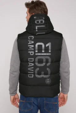 Herren CAMP DAVID & SOCCX Steppweste mit Kapuze und Rücken-Print