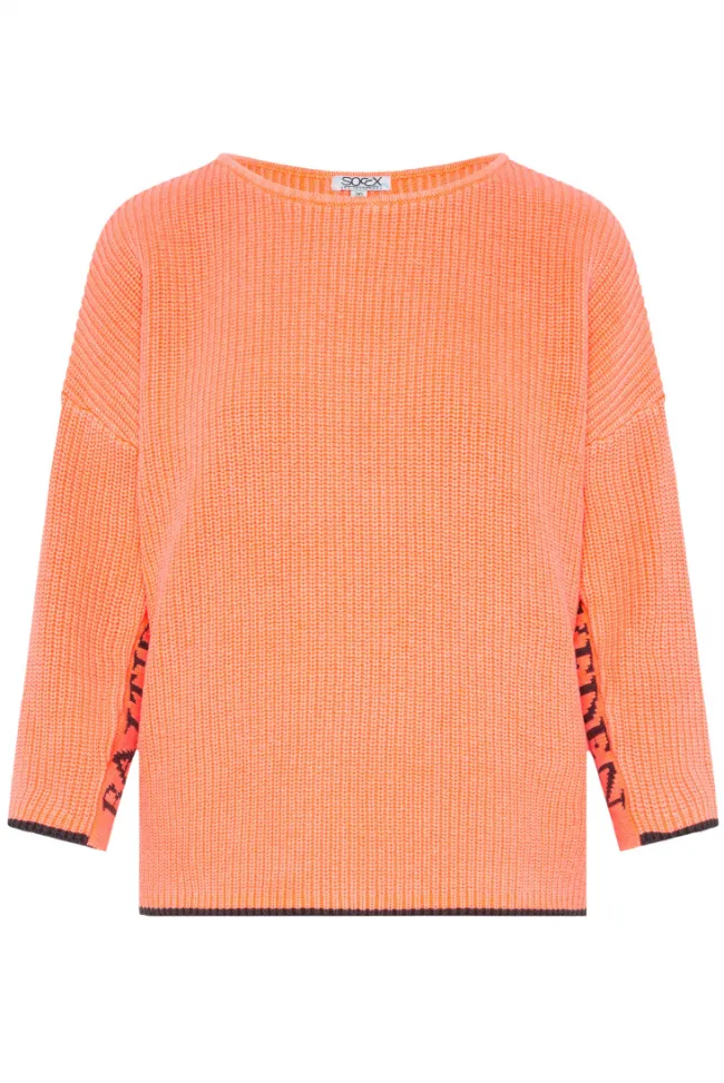 Damen CAMP DAVID & SOCCX Stone Washed Pullover mit Intarsia-Design neon orange | XL