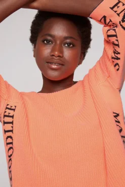 Damen CAMP DAVID & SOCCX Stone Washed Pullover mit Intarsia-Design neon orange | XL