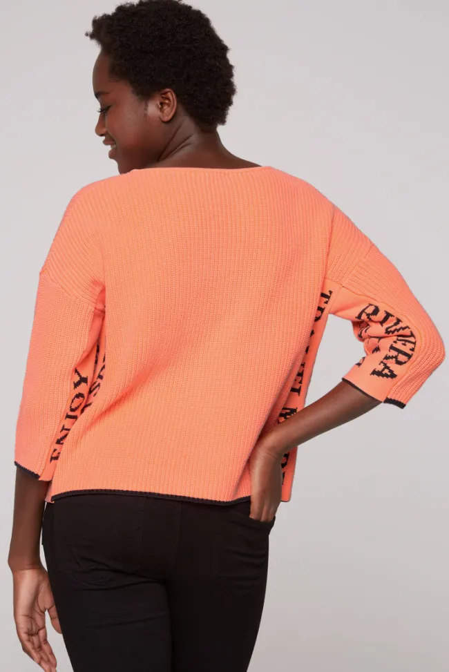 Damen CAMP DAVID & SOCCX Stone Washed Pullover mit Intarsia-Design neon orange | XL