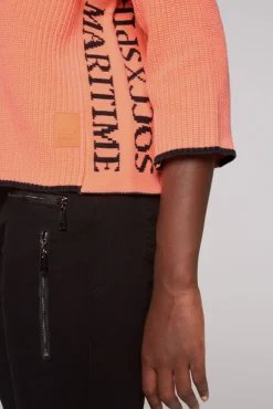 Damen CAMP DAVID & SOCCX Stone Washed Pullover mit Intarsia-Design neon orange | XL