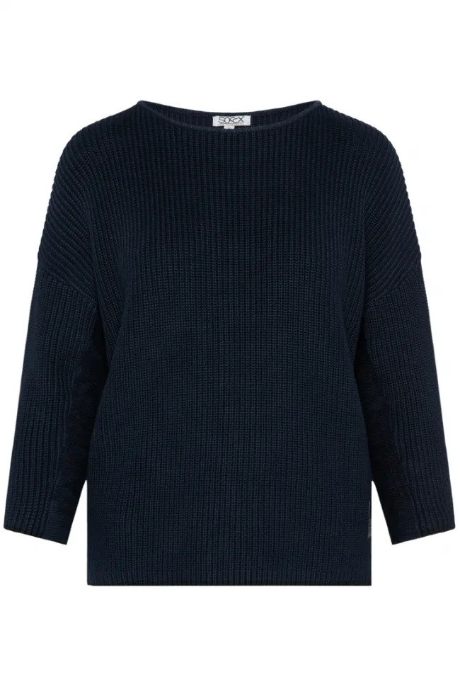 Damen CAMP DAVID & SOCCX Stone Washed Pullover mit Intarsia-Design blue navy