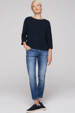 Damen CAMP DAVID & SOCCX Stone Washed Pullover mit Intarsia-Design blue navy