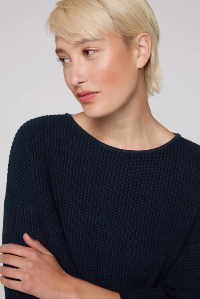 Damen CAMP DAVID & SOCCX Stone Washed Pullover mit Intarsia-Design blue navy