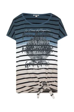 Damen CAMP DAVID & SOCCX Streifenshirt Dip Dye mit Knotensaum blue navy / desert beige