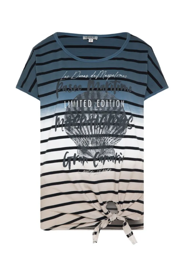Damen CAMP DAVID & SOCCX Streifenshirt Dip Dye mit Knotensaum blue navy / desert beige