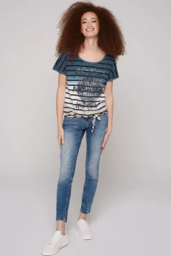 Damen CAMP DAVID & SOCCX Streifenshirt Dip Dye mit Knotensaum blue navy / desert beige