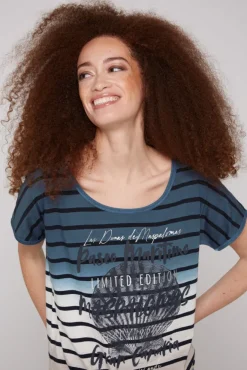 Damen CAMP DAVID & SOCCX Streifenshirt Dip Dye mit Knotensaum blue navy / desert beige