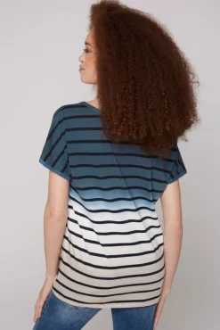 Damen CAMP DAVID & SOCCX Streifenshirt Dip Dye mit Knotensaum blue navy / desert beige