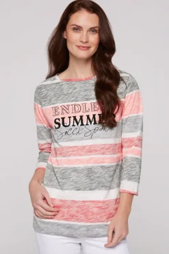 Damen CAMP DAVID & SOCCX Streifenshirt mit U-Boot-Ausschnitt neon pink