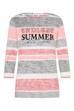 Damen CAMP DAVID & SOCCX Streifenshirt mit U-Boot-Ausschnitt neon pink