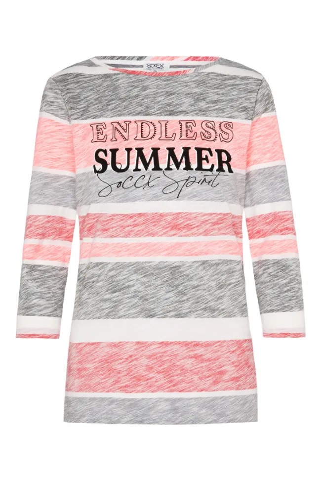 Damen CAMP DAVID & SOCCX Streifenshirt mit U-Boot-Ausschnitt neon pink