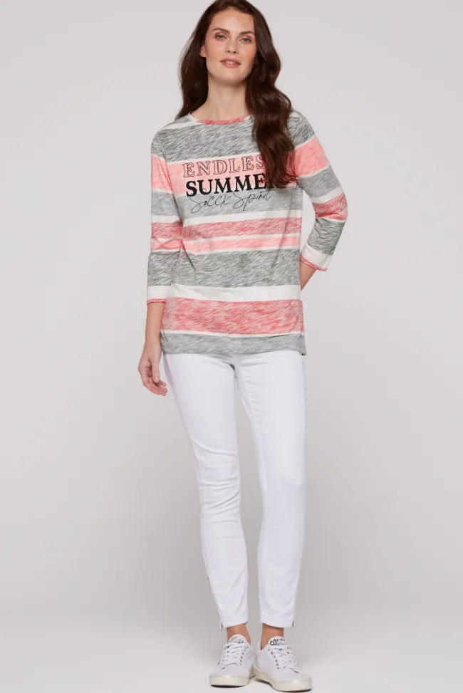 Damen CAMP DAVID & SOCCX Streifenshirt mit U-Boot-Ausschnitt neon pink