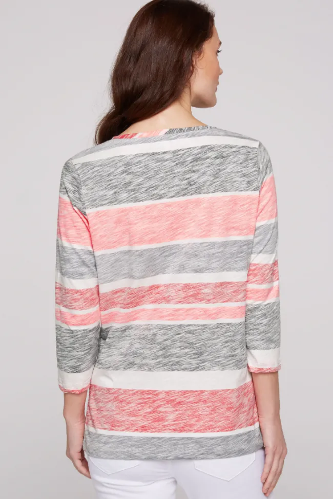 Damen CAMP DAVID & SOCCX Streifenshirt mit U-Boot-Ausschnitt neon pink