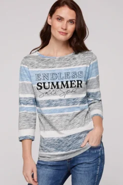 Damen CAMP DAVID & SOCCX Streifenshirt mit U-Boot-Ausschnitt airy blue