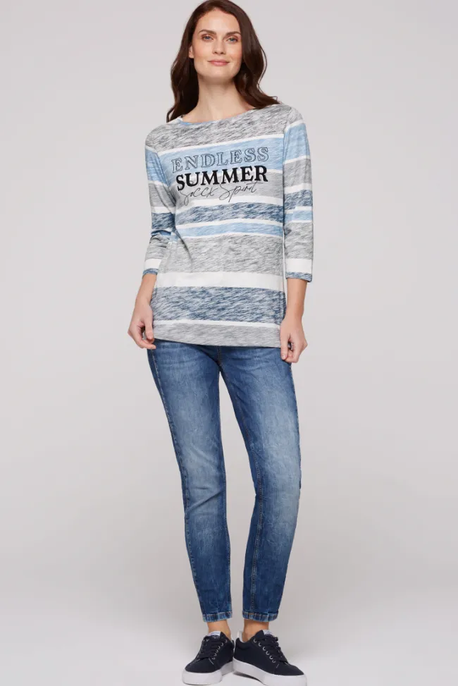 Damen CAMP DAVID & SOCCX Streifenshirt mit U-Boot-Ausschnitt airy blue