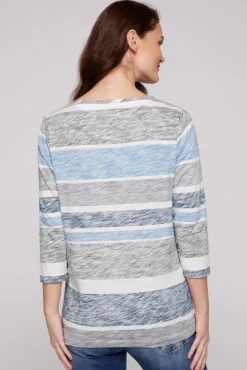 Damen CAMP DAVID & SOCCX Streifenshirt mit U-Boot-Ausschnitt airy blue