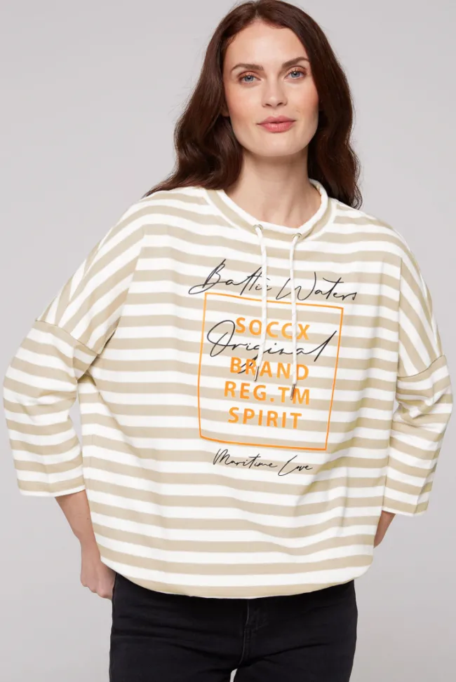 Damen CAMP DAVID & SOCCX Streifensweater mit 3/4-Ärmeln und Artwork