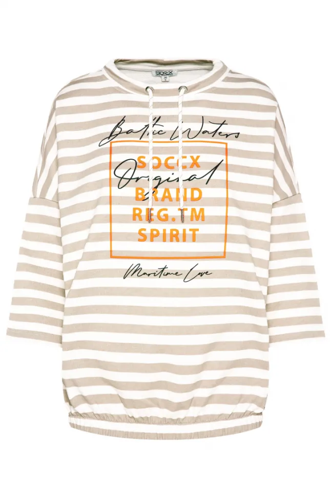 Damen CAMP DAVID & SOCCX Streifensweater mit 3/4-Ärmeln und Artwork