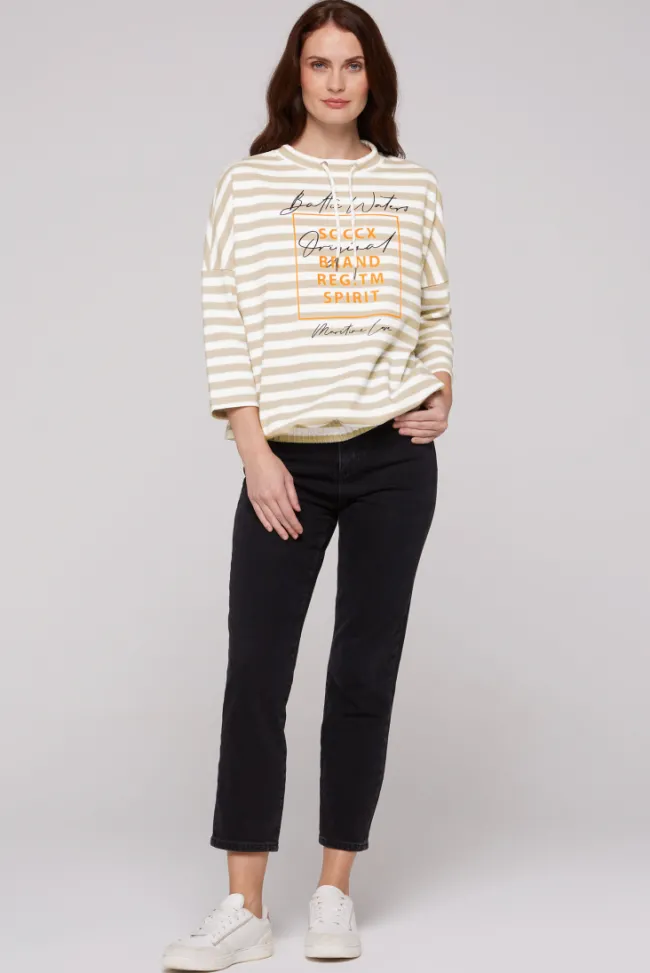 Damen CAMP DAVID & SOCCX Streifensweater mit 3/4-Ärmeln und Artwork