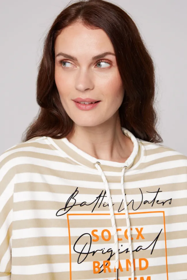Damen CAMP DAVID & SOCCX Streifensweater mit 3/4-Ärmeln und Artwork