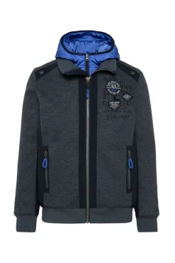 Herren CAMP DAVID & SOCCX Strickfleecejacke mit abtrennbaren Kapuzen-Einsatz blue navy melange