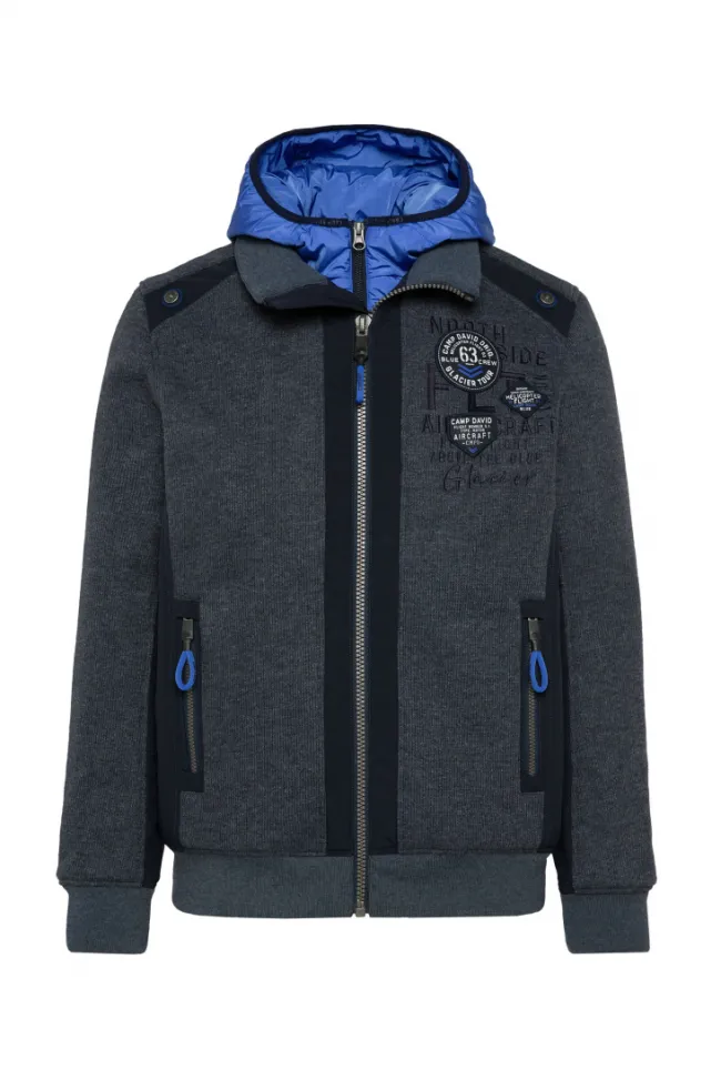 Herren CAMP DAVID & SOCCX Strickfleecejacke mit abtrennbaren Kapuzen-Einsatz blue navy melange
