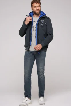 Herren CAMP DAVID & SOCCX Strickfleecejacke mit abtrennbaren Kapuzen-Einsatz blue navy melange