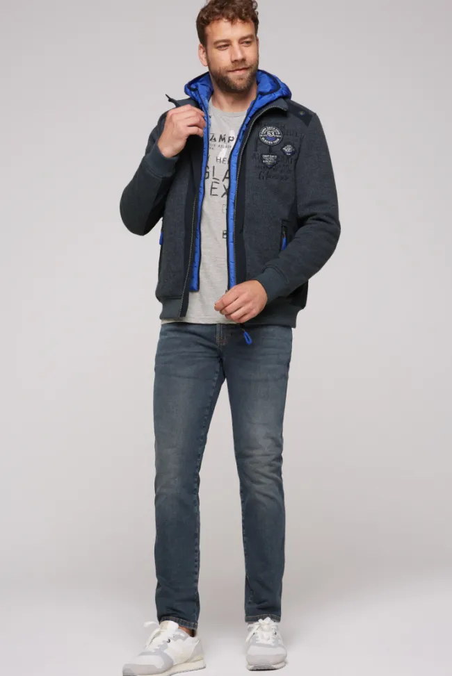Herren CAMP DAVID & SOCCX Strickfleecejacke mit abtrennbaren Kapuzen-Einsatz blue navy melange