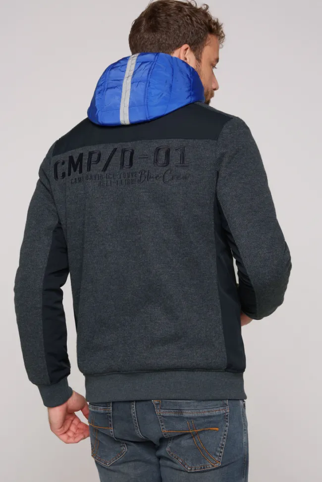 Herren CAMP DAVID & SOCCX Strickfleecejacke mit abtrennbaren Kapuzen-Einsatz blue navy melange