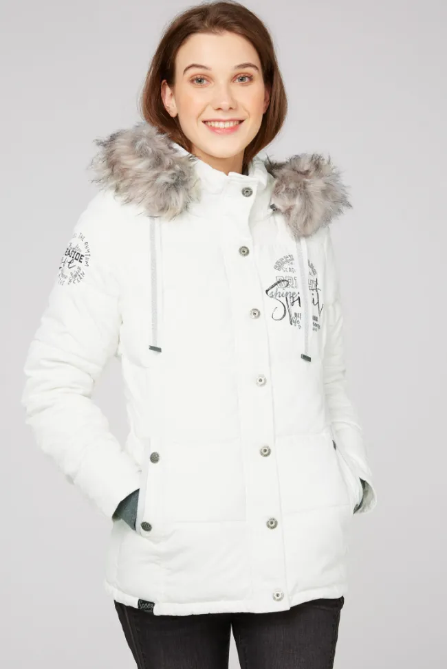 Damen CAMP DAVID & SOCCX Strukturierte Jacke mit Artwork und Fake Fur