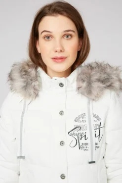 Damen CAMP DAVID & SOCCX Strukturierte Jacke mit Artwork und Fake Fur