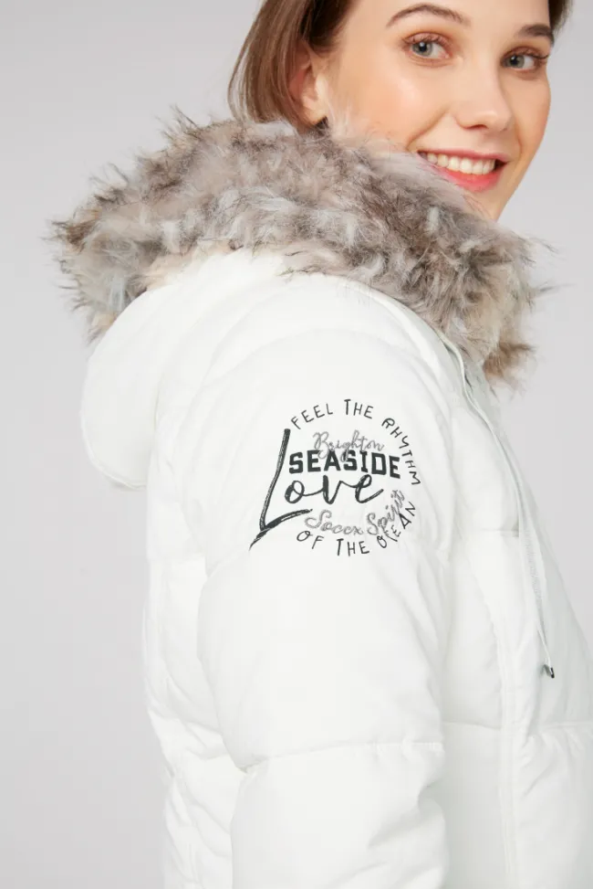Damen CAMP DAVID & SOCCX Strukturierte Jacke mit Artwork und Fake Fur